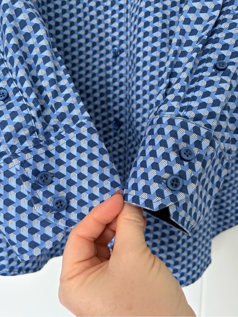 Robert Graham Button Up Shirt Contrast Cuff Blue Geometric Designer Office XL - Picture 6 of 16